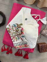 Gajri Handloom Cotton Saree With Embrodery Work Redy Made Blouse